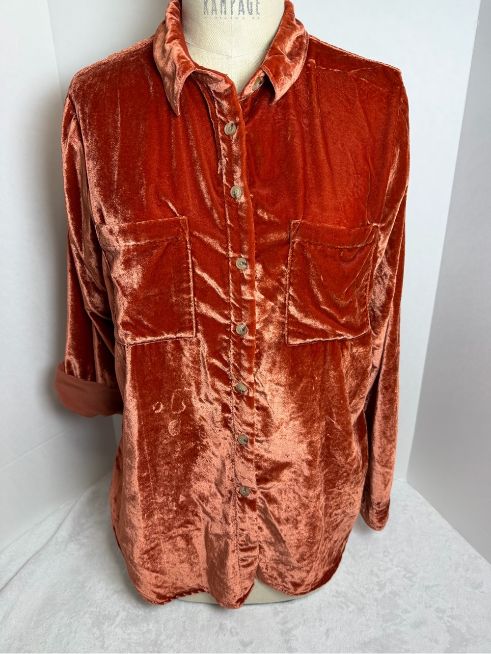 Pilcro by Anthropologie  Rust Velvet Button-Front Shirt - Women's Size Small - Picture 4 of 15